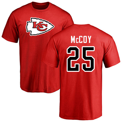 Men Kansas City Chiefs #25 McCoy LeSean Red Name and Number Logo T-Shirt->nfl t-shirts->Sports Accessory